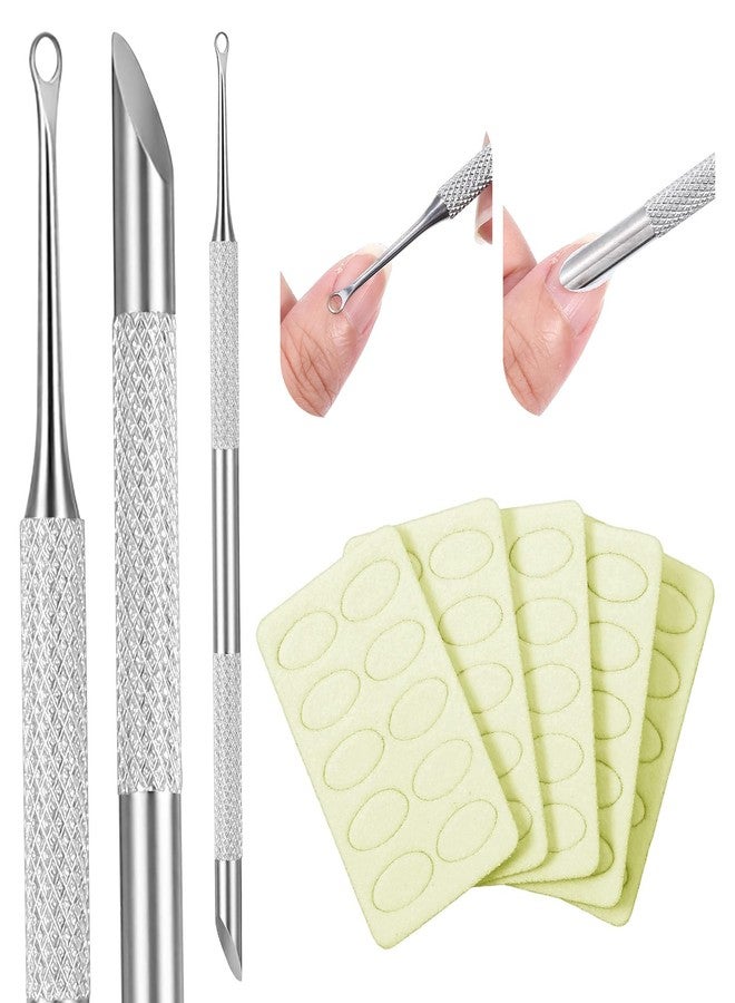 Eldraqth Dual Ended Cuticle Pusher, Stainless Steel Cuticle Remover Tool Pre-treatment Cuticle Scraper with 5 Pcs Sandpaper Sheets for Home Salon Manicure Pedicure Nail Art Dead Skin Removing - Image 1